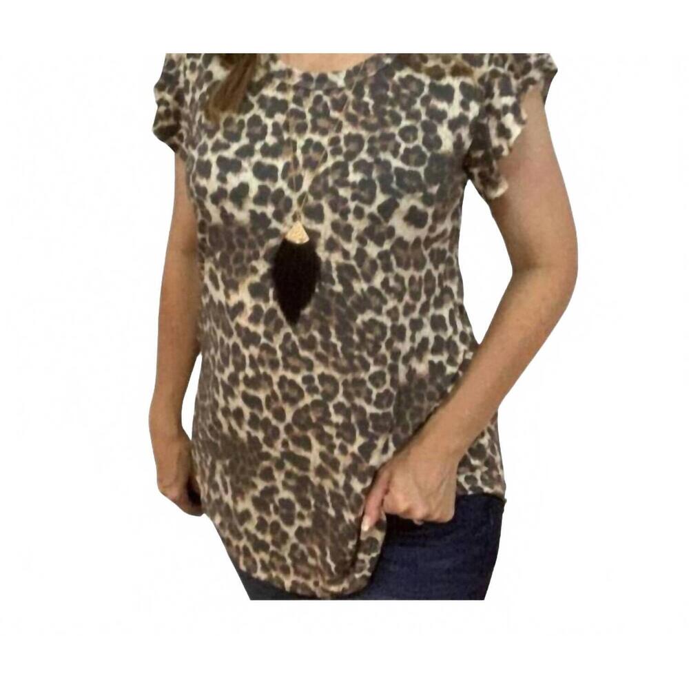 NEW HEIMISH USA printed ruffle sleeve top in brown